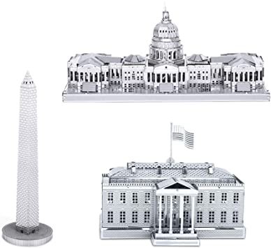 Metal Earth Fascinations 3D Metal Model Kits Set of 3 - White House - Washington Monument - US Capitol