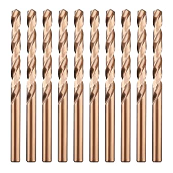 1/4" M35 Cobalt HSS Jobber Length Twist Drill Bit with Straight Shank,Heavy Duty, Pack of 10 PCS, Drilling for Cast Iron, Heat-treated Steel, Stainless Steel and Other Hard Materials