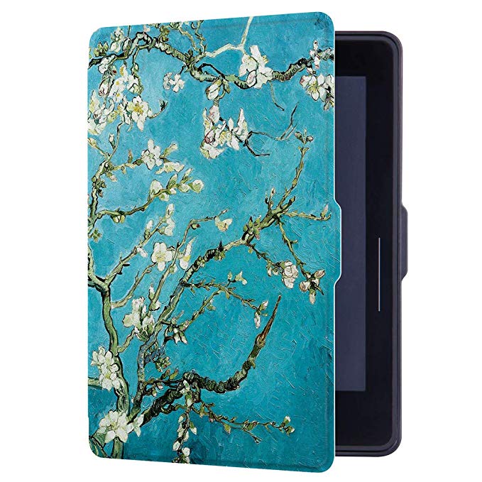 Huasiru Painting Case for Amazon Kindle Voyage Cover with Auto Sleep/Wake, Almond Blossom