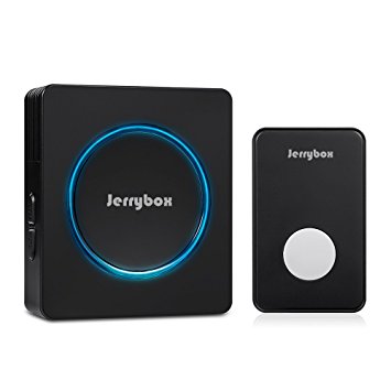 JERRYBOX DT32 Wireless Doorbell Kit Units 48 Melodies 1000ft Working Range, Waterproof Doorbell Chime(Black)