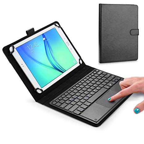 COOPER TOUCHPAD EXECUTIVE Keyboard case for 9'', 10'', 10.1'', 10.5 inch tablets |2-in-1 Bluetooth Wireless Keyboard with Touchpad & Leather Folio Cover | Touchpad Mouse, 100HR Battery, Hotkeys, Black