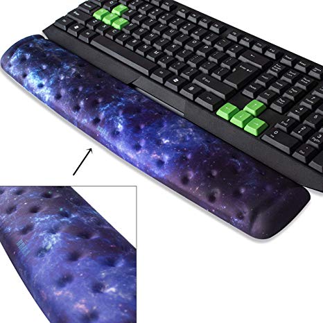 BRILA Keyboard Wrist Rest Support Cushion Pad for Computer, Laptop, Office Work, PC Gaming - Memory Foam Gel with Massage Holes Design - Non-Slip Easy Typing Wrist Pain Relieve (Nebula Keyboard pad)