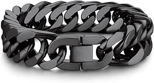 Bandmax Cuban Chain Bracelet for Men Women, Stainless Steel Chunky Wristband Hip Hop Curb Link Chain Bracelets Width 5/8/12/17mm, Length 7.48"/8.26"/9" -with Gift Box