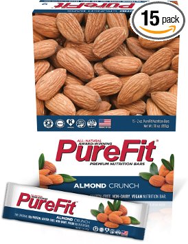 PureFit Gluten-Free Nutrition Bars with 18 grams Protein: Almond Crunch, 2 oz Bars, Pack of 15