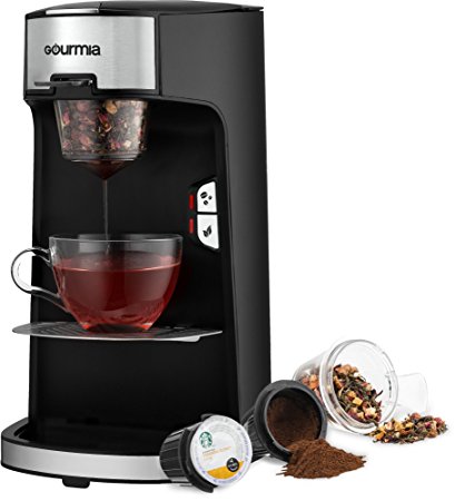 Gourmia GCM3600 3 In 1 Cup K-Cup, Leaf Tea Infuser & Ground Coffee - Single Cup Coffee Maker & Tea Infuser - Control Panel - Detachable Pod, Cup & Capsule Filters for Easy Cleaning.