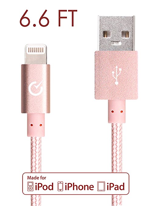 Volts Nylon Braided Lightning to USB Cable with 8-Pin Connector for Apple iPhone 6, 6 Plus, iPod, iPad, Apple MFi Certified, 2 Meter - Rose Gold …