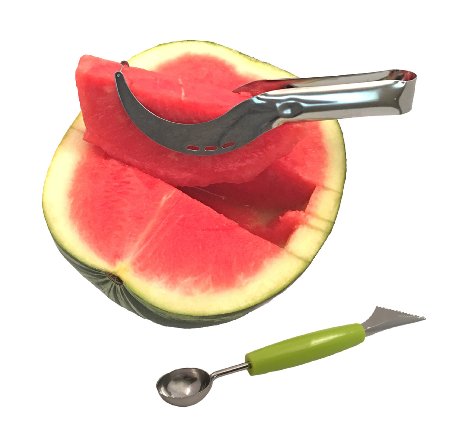 Stainless Steel Watermelon Cutter Slicer Corer & Server Cutting Knife & Melon Baller Carver Knife - Kitchen Gadget Set
