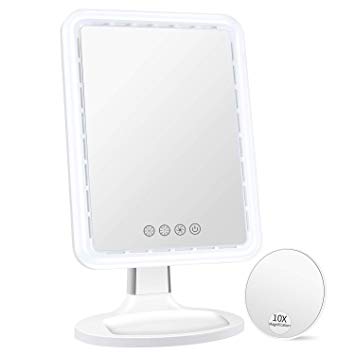 BESTOPE Makeup Mirror with Fan,3 Levels Wind,66 PCS Adjustable Warm and Cold Led Light,17.6 inch Larger Touch Screen,Detachable 10X Magnifying Mirror,180° Rotation