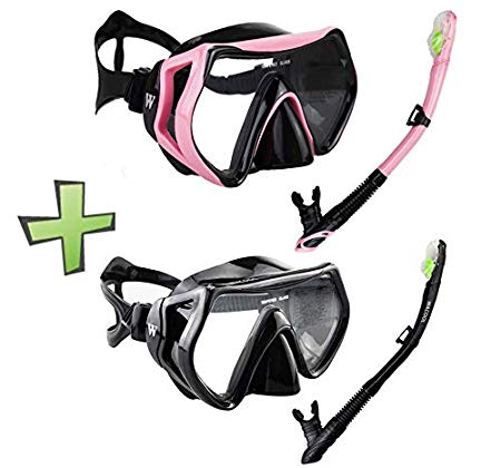 WACOOL Snorkeling Package Set for Adults, Anti-Fog Coated Glass Diving  Mask, Snorkel with Silicon Mouth Piece,Purge Valve and Anti-Splash Guard