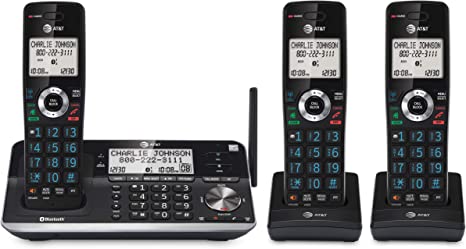 AT&T 3-Handset Expandable Cordless Phone with Unsurpassed Range, Bluetooth Connect to Cell, Smart Call Blocker and Answering System, Black (BL103-3K)