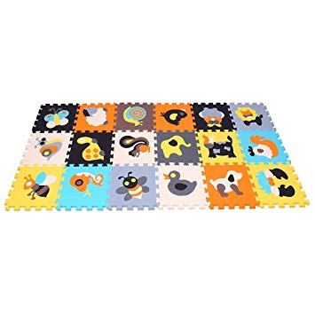 MQIAOHAM Puzzle Play Mat Interlocking Puzzle Pieces Promote Visual Sensory Development Soft Baby Floor Mat 18 Tiles with Vibrant animal images to Capture children's Attention Foam EVA Mat 010011
