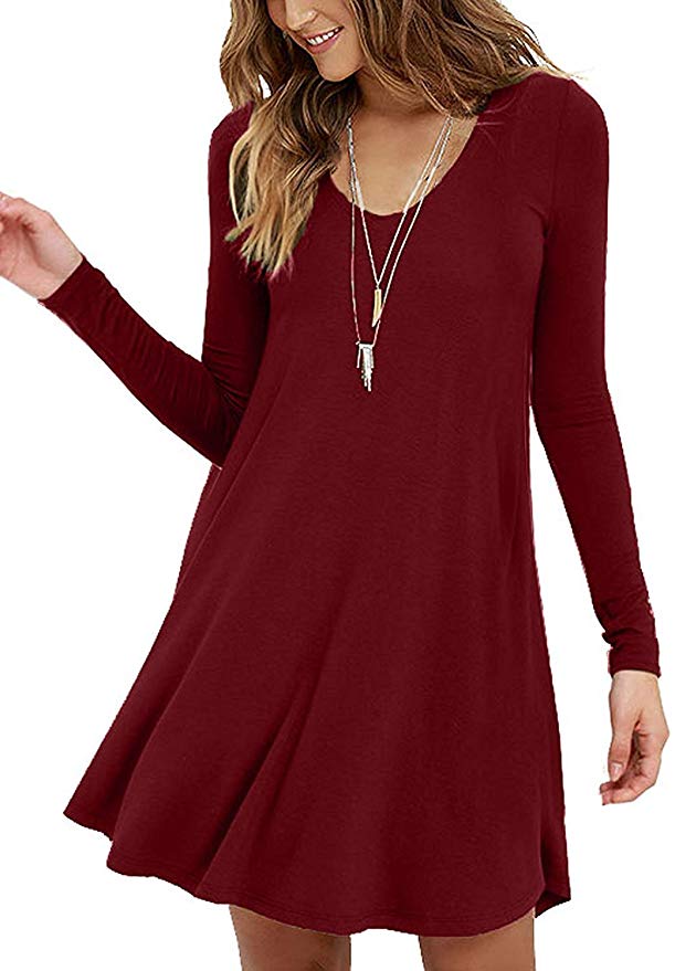 Viishow Women's Long Sleeve Casual Swing Simple T-Shirt Loose Dresses