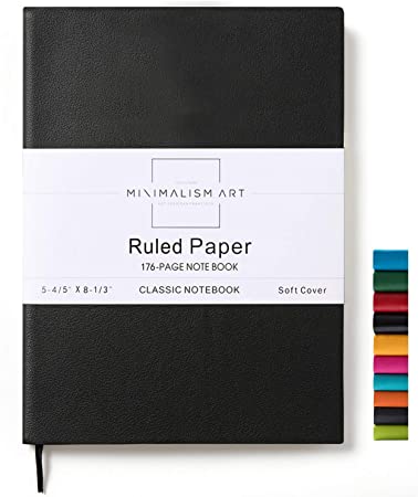 Minimalism Art, Soft Cover Notebook Journal, Medium, A5 5.8" x 8.3", 5mm Ruled Lined Page, 176 Pages, Ribbon Bookmark, Premium Thick Paper 100gsm, San Francisco (Medium, Black)