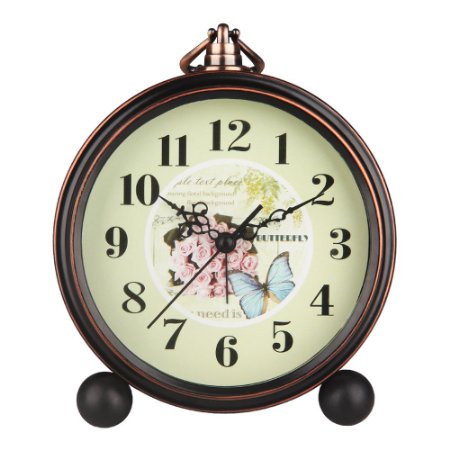 HENSE 5" Classic Retro Antique Design European Style Decorative Mantel Clock Mute Silent Quiet Quartz Movement Metal Frame Desk Table Alarm clock HA65 (Rose)