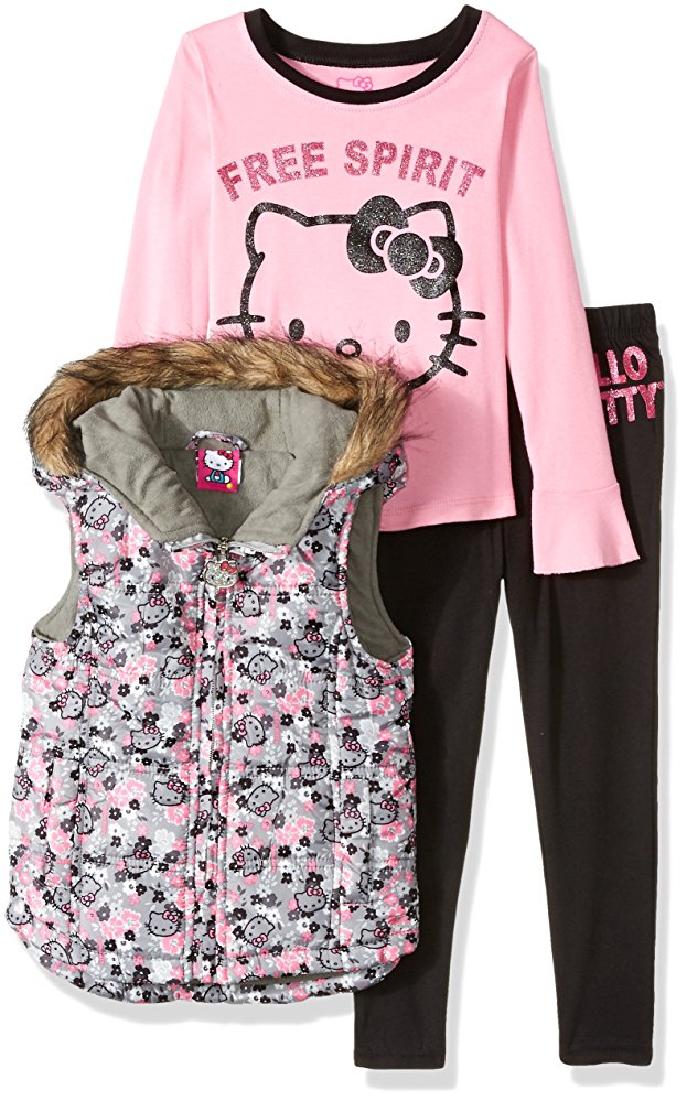 Hello Kitty Girls' 3 Piece Tee, Vest, and Legging Set