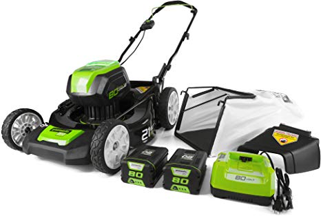 Greenworks PRO 21-Inch 80V Cordless Lawn Mower, Two 2.0AH Batteries Included GLM801601