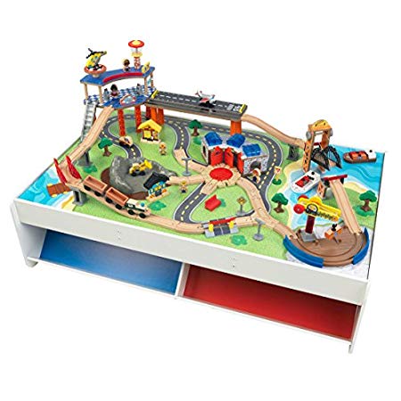 KidKraft Railway Express Train Set & Table Train Table & Set, Mutli