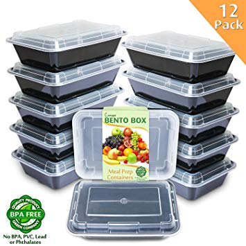 Enther Meal Prep Containers [12 Pack] Single 1 Compartment with Lids, Food Storage Bento Box | BPA Free | Stackable | Reusable Lunch Boxes, Microwave/Dishwasher/Freezer Safe,Portion Control (28 oz)