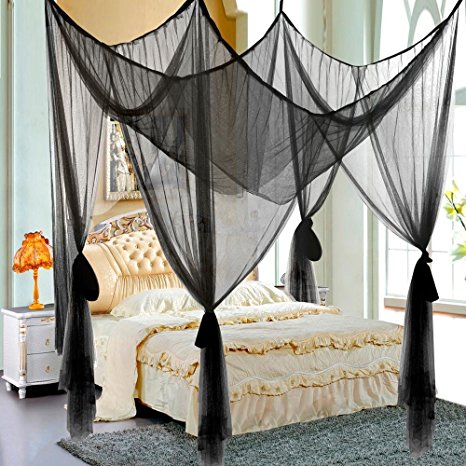 go2buy 4 Corner Post Bed Black/White Canopy-Mosquito Net Bug Queen Full King Size Netting Bedding (Black)