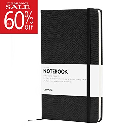 Lemome Classic Notebook, Lizard Cover Writing Journal with Divider Stickers, Large, Black, Hard Cover, Plain, Banded, 5.2 x 8.4 Inches