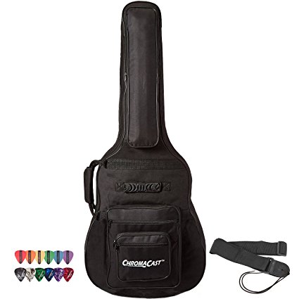 GO-DPS ChromaCast Acoustic Guitar 6-Pocket Padded Gig Bag with Guitar Strap and Pick Sampler
