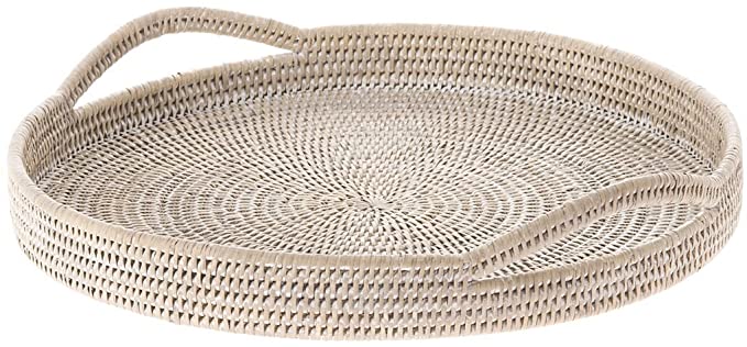 KOUBOO 1020045 La Jolla Rattan Round Serving Tray, White Wash