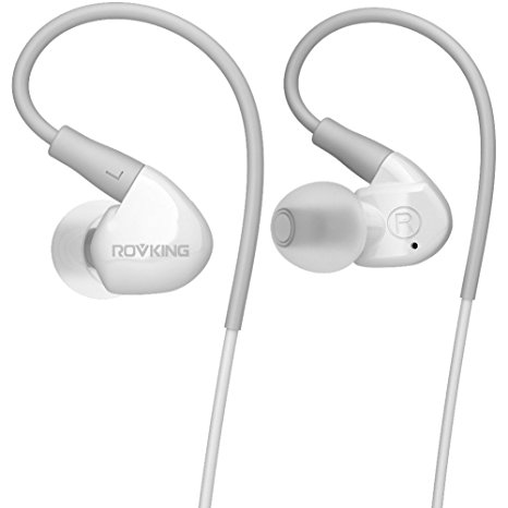 Rovking Earbud Headphones with Microphone Deep Bass, Stereo In Ear Remote Sweatproof/IPX5 Tangle-free Durable Running Earphones, White