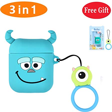 2019 Newest Airpods Case, Kids Love Monster 3D Cartoon Kawaii Airpods Cover, Soft Silicone Protective Shockproof Fashion Charging Skin with Funny Ring Strap Holder for Apple Airpods 2/1