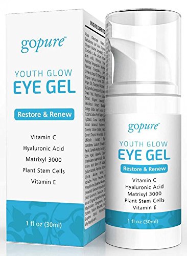 goPure Eye Gel - with Plant Stem Cells, Matrixl 3000, Hyaluronic Acid - Under Eye Gel for Dark Circles, Puffiness, and Wrinkles - 1oz