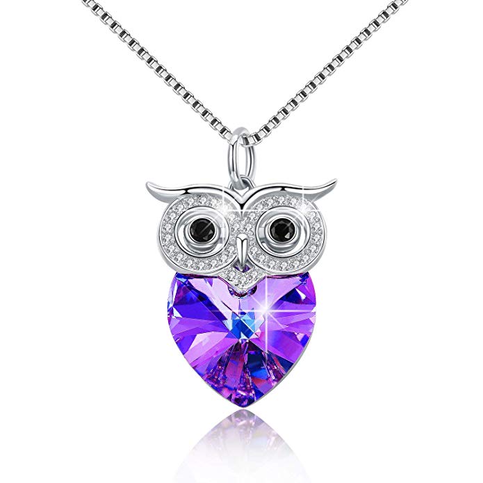 JUSTKIDSTOY Owl Necklace,Sterling Silver Opal Owl Necklace Crescent Moon Necklace Pendant Dainty Owl Jewelry Gifts for Women Wisdom Owl Lovers