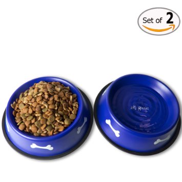 Gpet Dog Bowl 32 Oz Made of Stainless Steel for Long Durability with Rubber Base That Bowls Wont Slip Pet Use for Water and Food Made for Puppy Beautiful Dish in Blue Color Set of 2