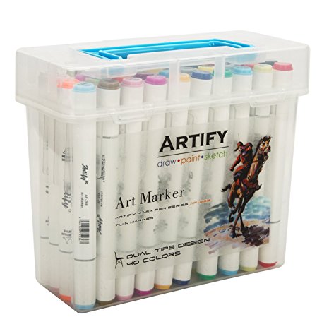 Artify Premium Art Set 40 Colors Dual Tipped Twin Marker Pens with Plastic Carrying Case