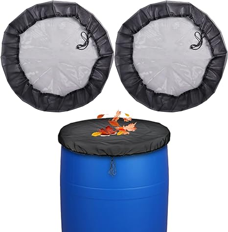 2 Pcs Mesh Cover for Rain Barrel with Drawstring, Water Collection Buckets Cover Rain Collection Barrels Netting Screen to Keep Leaves and Debris Out - 39’’