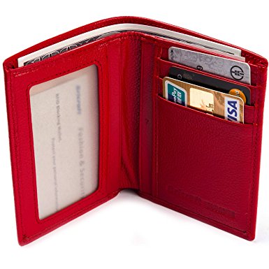 NFC RFID Blocking Wallet for Women Genuine Leather Bifold Pebbled Clutch Red