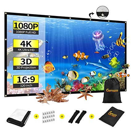 120 inch Portable Projection Screen with Bag, GBTIGER 120" 16:9 HD Foldable Indoor Outdoor Movie Screen for Home Cinema Theater Party Support Double-Sided Projection (120 inch, Anti-Crease)