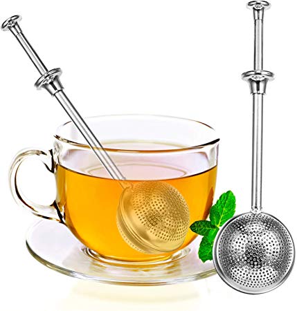Long-Handle Tea Strainers, 2 Pack Stainless Steel Tea Infuser Filter Tea Ball Infuser Strainer Steeper for Loose Leaf Tea& Herbal Tea - Great Gift for Tea Lovers