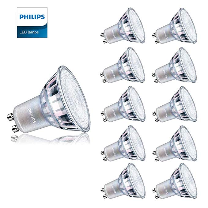 Philips GU10 LED Bulb Dimmable 7W 610lm LED Light Bulbs, 80W Halogen Bulb Replacement, 36° Beam Angle, 25000hr Lamp Life, Pack of 10. Free Devola LED Keyring. (Cool White 4000K)