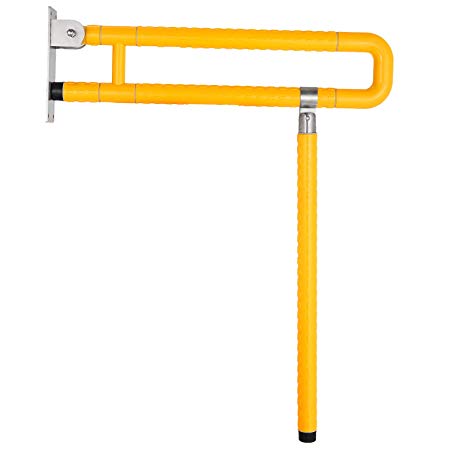 VEVOR Foldable Toilet Grab Bar Safety Frame Rails Flip-Up Skid Resistance Handicap Bathroom Seat Support Bar Toilet Hand Grips for Home Hotel Disabled Aid Pregnant Elderly R-Shape Rail (Yellow R)