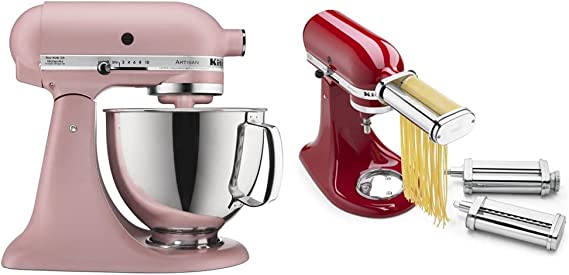 KitchenAid Artisan Series 5-Quart Tilt-Head Stand Mixer - KSM150PS & 3-Piece Pasta Roller & Cutter Set Attachment, Silver