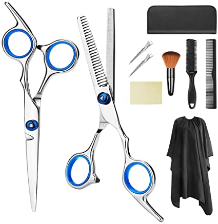 Professional Hair Cutting Scissors Set 10 Pcs Hairdressing Scissors Kit, Hair Cutting Scissors, Thinning Shears, Hair Razor Comb, Clips, Cape, Diagtree Shears Kit for Home, Salon, Barber