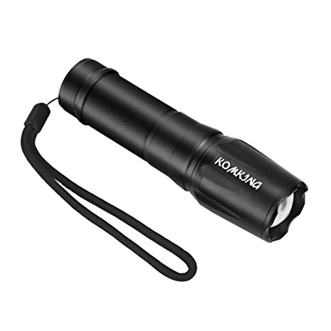 Tactical Flashlight, Komking Waterproof Ultra Bright LED Flashlight Zoomable Adjustable Focus and 5 Light Modes Torches Taclight for Outdoor Camping Hiking Emergency