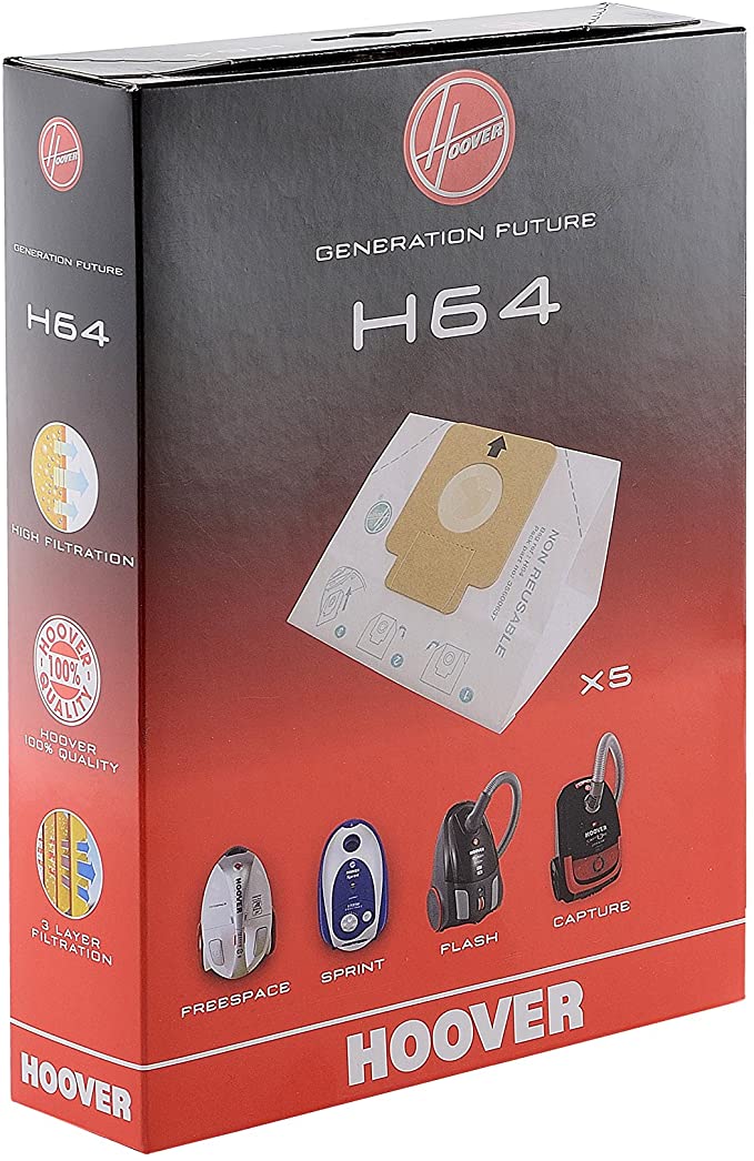 Hoover Genuine H64 Paper Bag for the Freespace, Sprint, Flash Cylinders