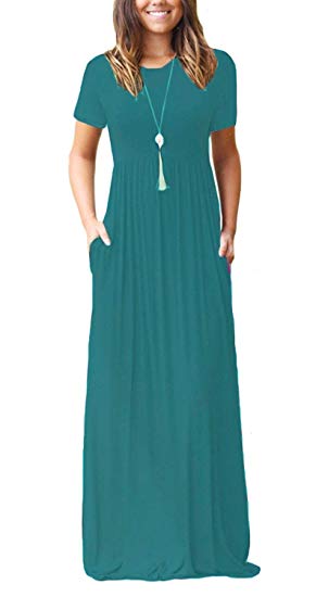 Viishow Women's Short Sleeve Loose Plain Maxi Dresses Casual Long Dresses with Pockets