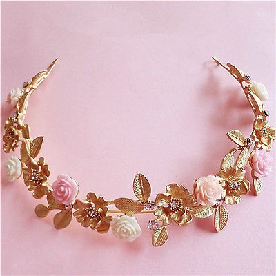 Sunshinesmile Wedding Bridal Crystal Flower Gold Hair Accessories Crown Headband Tiara Jewelry