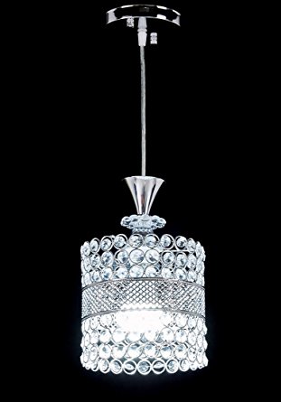Diamond Life Chrome Finish 1-light Round Metal Shade Crystal Chandelier Hanging Pendant Ceiling Lamp Fixture, #B824