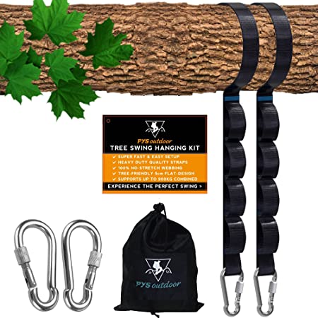 pys Tree Swing Strap Rope Kit, Hammock Tree Swing Hanging Strap with Heavy Duty Stainless Steel Carabiners, Max 2000LB Capacity for Indoor Outdoor Swing Hammock Playground Set Accessories