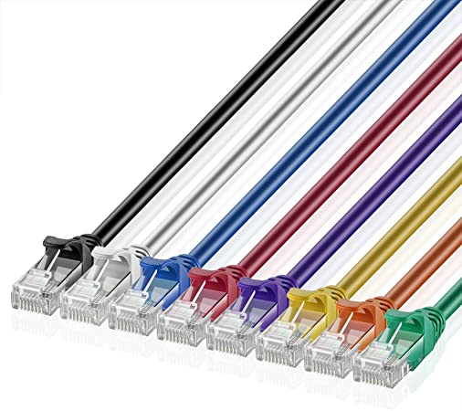 TNP Cat6 Ethernet Patch Cable 8-Color Combo Pack (3FT) - Professional Shielded Snagless RJ45 Connector Computer Internet Networking LAN Wire Cord Jack Plug Premium Twisted Pair