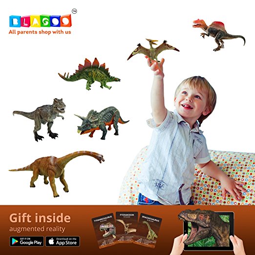 BLAGOO Dinosaur Toys with Moving Parts 6 Figures up to 10.6 inches Super Big Set #2 including Free Augmented Reality 4D Cards