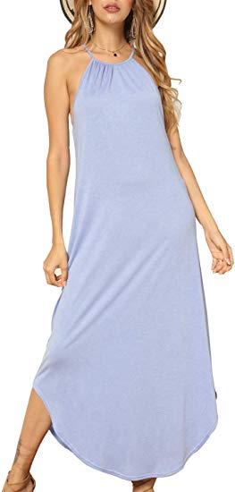 levaca Women's Summer Casual Plain Loose Flowy Long Maxi Beach Dress