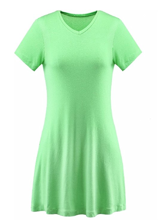 A-Wintage Womens V-Neck Tunic Top Mini T-shirt Dress (PLUS Size Available)